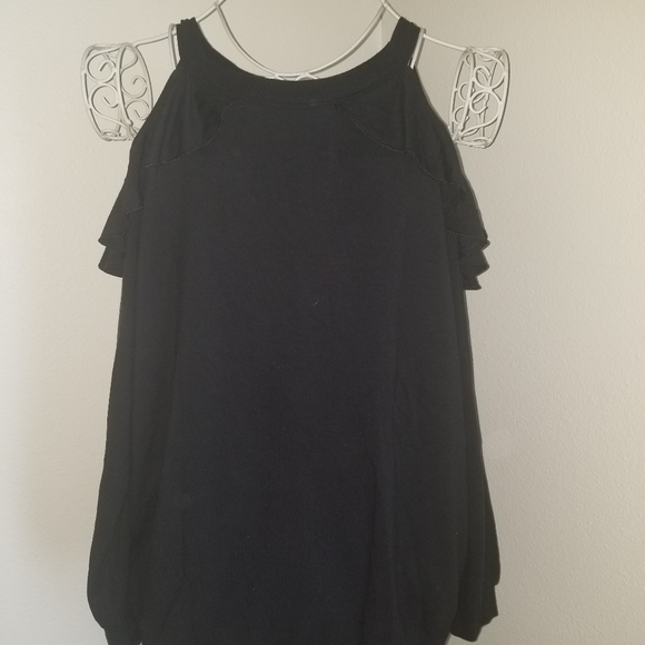 Express One Eleven Ruffle Cold Shoulder Top - Picture 2 of 7